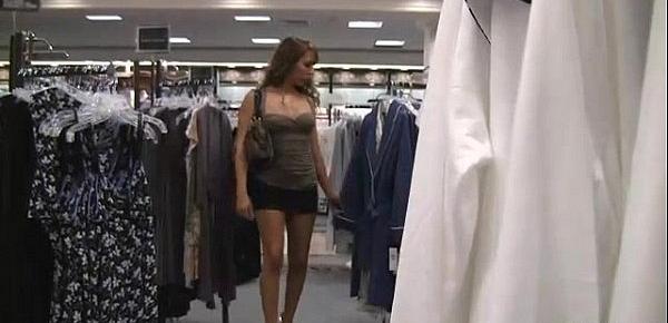  girl shows off her goods while shopping at the department store